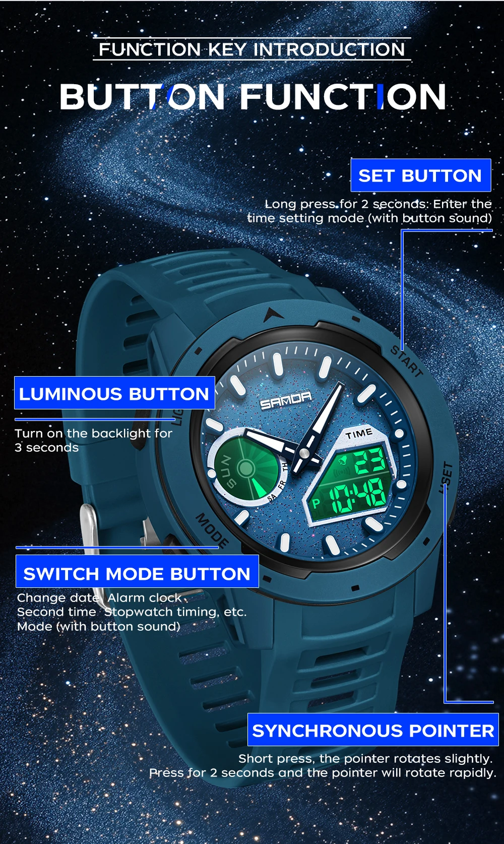 SANDA new men's fluorescent wa - đánh giá và giá Rubber Strap Diver