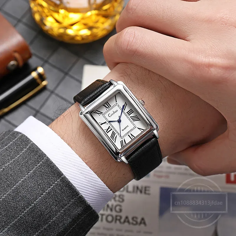 New Fashion Designer Rectangle - đánh giá và giá Leather Watch Band Men