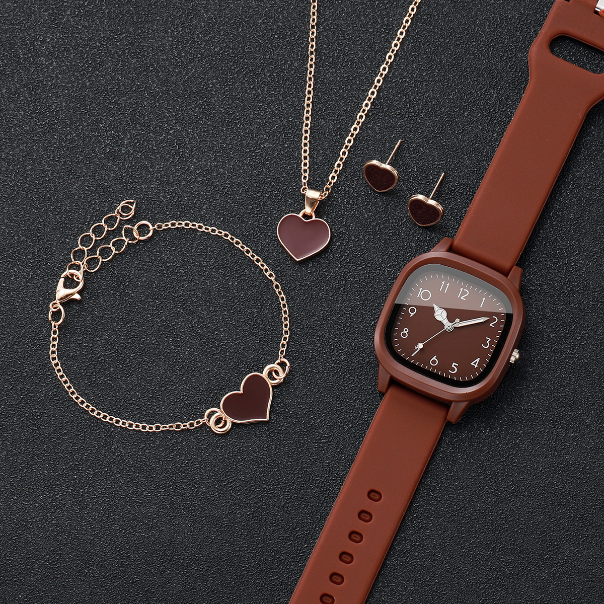 5PCS Fashion Women Watches Hea - đánh giá và giá Silicone Band Women